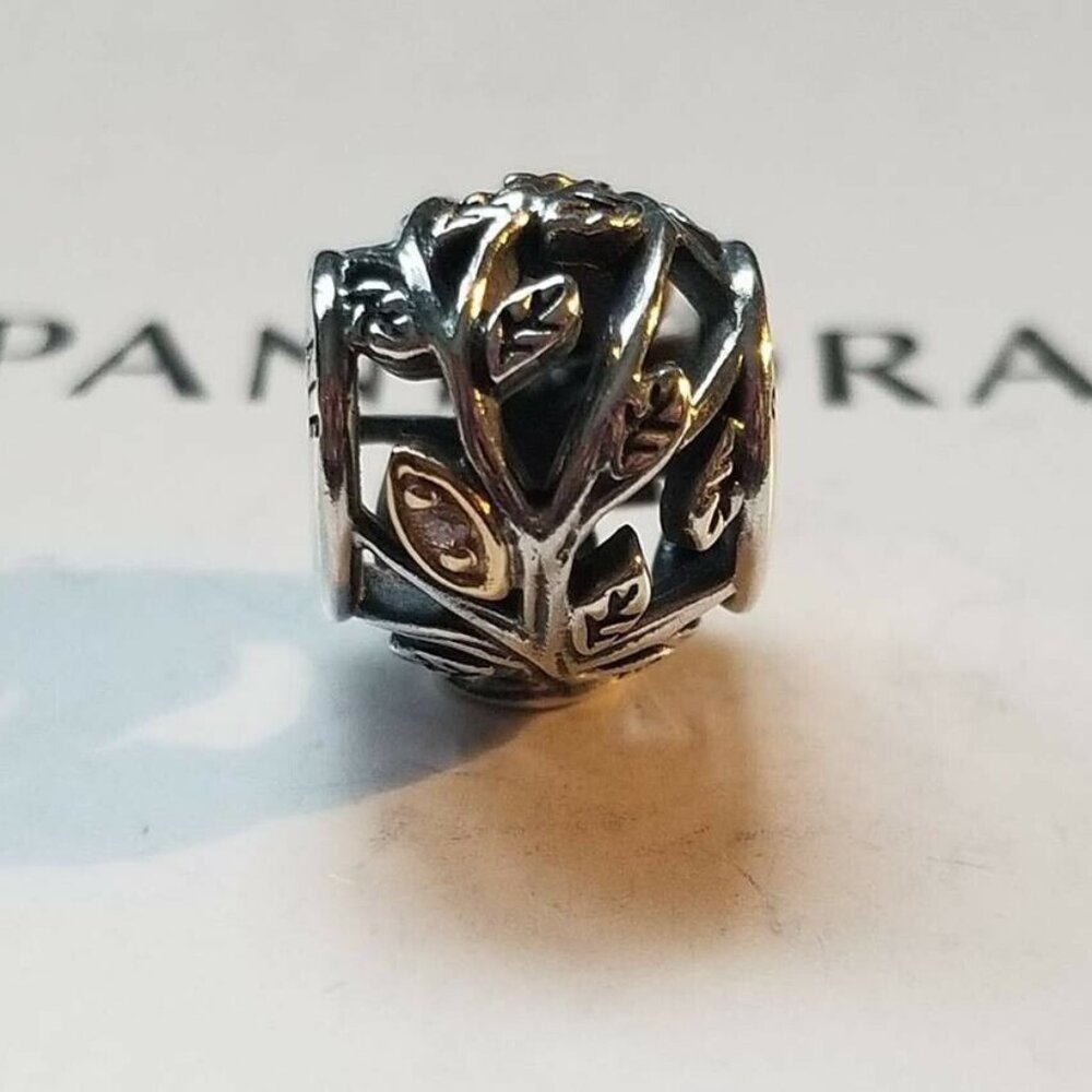 Authentic PANDORA *RETIRED* & RARE SS Tumbling Leaves Charm w14kt gold 791205CZ